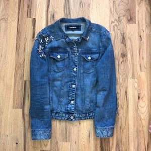 Rhinestone embellished trucker denim jacket